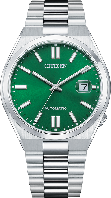 Stainless Steel Watch with Green Dial